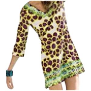 Boden Ibiza Floral Abstract Print Cotton Tunic Dress Coverup - Yellow - Size 12